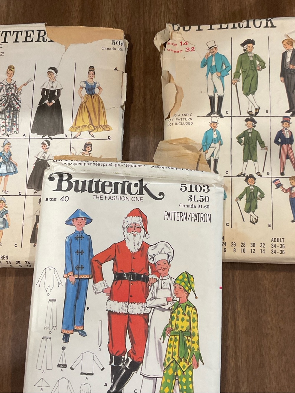 Butterick Kids & adults matching Costume Patterns Santa chef historic patriotic